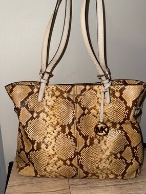 Michael Kors Tan and Brown Snake-Print Tote